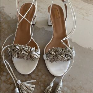 Aquazzura White Crystal Embellished Sandals